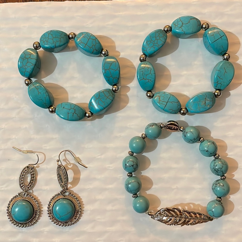 Opal earrings and bracelets